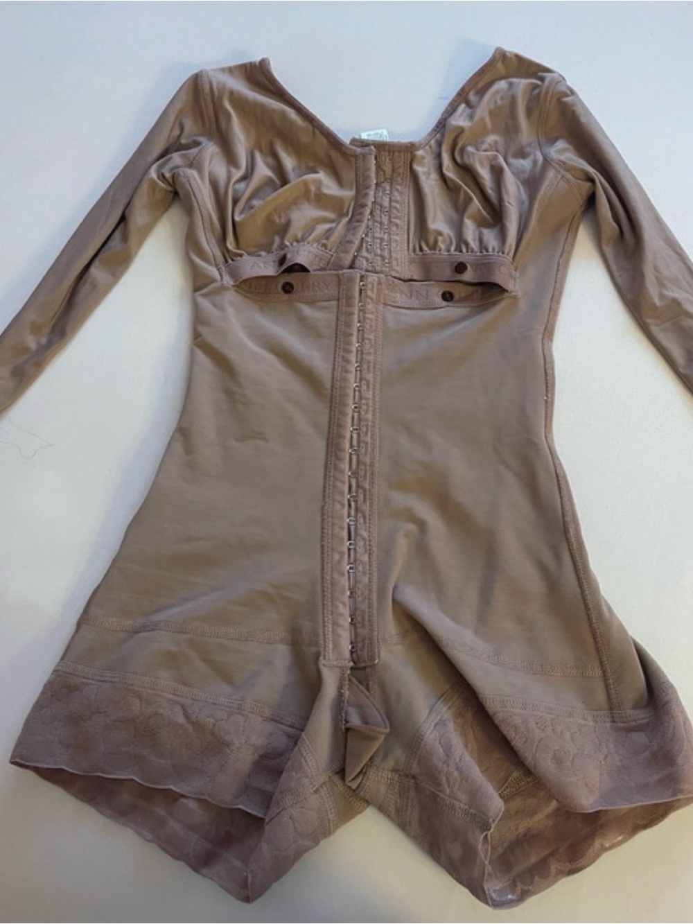 Shapewear Seamless Long-Sleeve Bodysuit Dress in Taupe